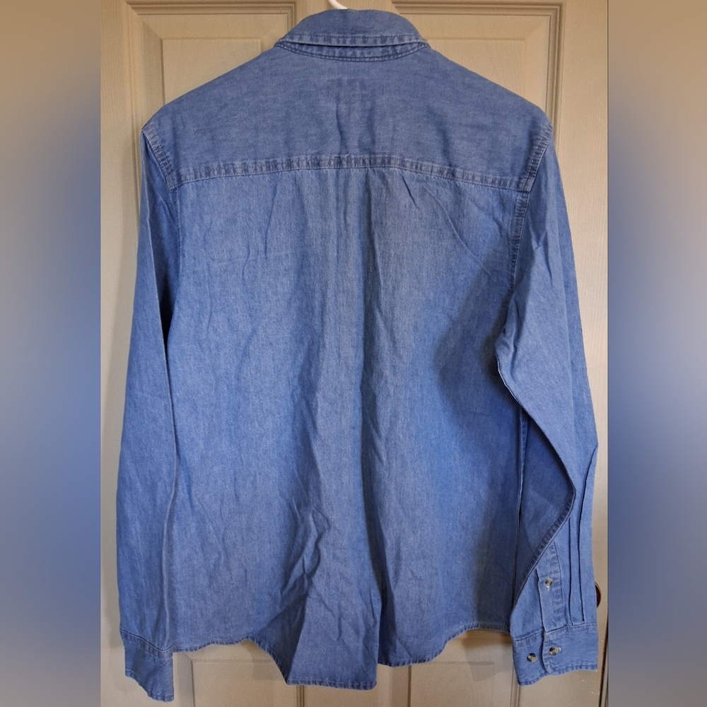 Port & Company 100% Cotton Blue Denim Button Down Shirt - NWOT - Picture 2 of 8